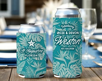 Personalized Tropical Wedding Favors - Can Coolers Drinkware, Slim/Standard Fits