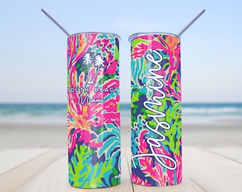 Custom Island Reef 20oz Skinny Tumblers - Insulated with Lid & Straw - Perfect Bachelorette and Birthday Favor