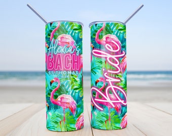 Flamingo Tumblers With Neon Tumbler for Bachelorette Party Favor Flamingo Theme Party Bridesmaid Tumblers with Custom Name Personalized Gift