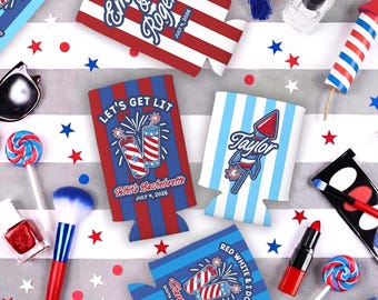 Memorial Day summer BBQ Cozies – Custom Event Party Favors - Drink Coolers
