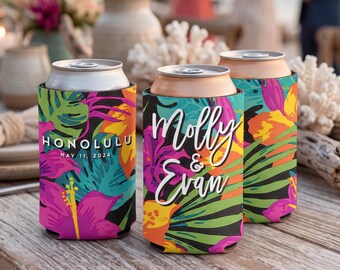 Custom Cozie - Hawaiian Hibiscus Drink Holders | Personalized Party Favors | Slim Standard