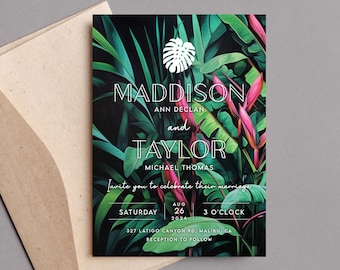 Tropical Jungle Wedding Invitation - Digital Editable Printable File - Custom Botanical 5 x 7 - Digital Invite - Digital Download