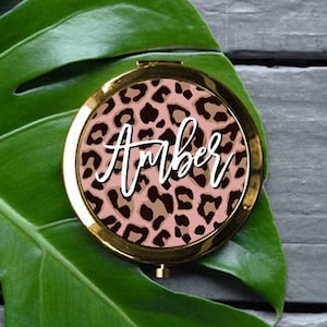 Blush Leopard Custom Compact Mirror, Custom Bridesmaid Gift, Personalized Gift For Her,Bridesmaid Proposal,Gift from Bride,Bridesmaid Mirror