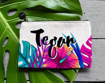 Bridesmaid Bag, Personalized Tropical Palm Makeup Bag, Coin Purse or Custom Jewelry Gift Bag, Custom Bridesmaid Gift, Gift for Bride