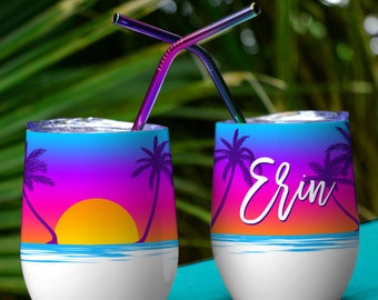 Personalized Beach Sunset Wine Tumbler, Bachelorette Party Favor