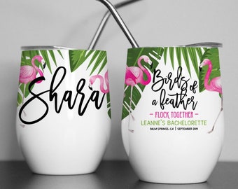 Flamingo Wine Tumbler, Personalized Bachelorette Bridesmaid Gift