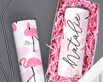 Flamingo Tumblers, Pastel Custom Skinny Tumbler, Bridesmaid Tumbler, Birthday Tumbler, Personalized Tumbler,Bridesmaid Gift,Custom Drinkware