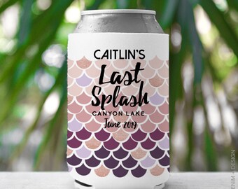 Enfriadores de latas delgados personalizados con diseño de sirena, recuerdo para despedida de soltera de Last Splash