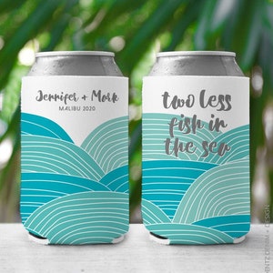 Abstract Waves Can Cooler, Custom Can Cooler, Personalized Cooler, Wedding Favor, Beach Wedding Favor, Custom Can Cozie, Slim Can Holder