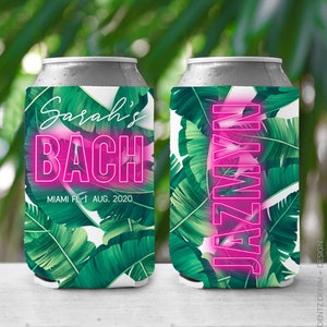 Neon Lights on Palm Leaf Can Coolers for Bachelorette Party Favors, Personalized Can Coolers for Birthday or Events, Slim and Standard Sizes