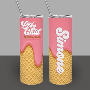 Eistüte 20 Unzen Skinny Becher, Let's Chill Sommer Geburtstag oder Junggesellinnenabschied Becher, personalisierter benutzerdefinierter Becher mit Strohhalm und Deckel