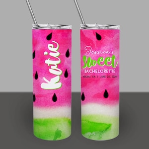 Watermelon 20oz Skinny Tumblers, Summer Birthday or Bachelorette Party Watermelon Tumbler, Personalized Custom Tumbler with straw and lid