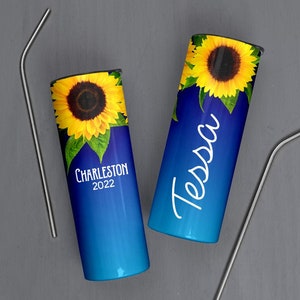 Sunflower Tumbler, Custom Bridesmaid Skinny Tumbler, Bridesmaid Tumbler, Birthday Tumbler,Personalized Tumbler,Bridesmaid Gift