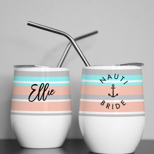 Nautical Wine Tumbler, Custom Wine Tumbler, Bridesmaid Tumbler, Nauti Bride Nauti Crew, Personalized Tumbler, Bachelorette Cruise, Drinkware
