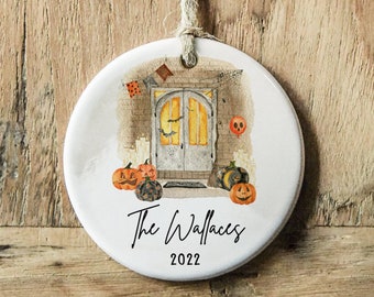 Decorazione personalizzata per la casa "dolcetto o scherzetto" di Halloween, regalo di Halloween, decorazioni personalizzate di Halloween con nome e data