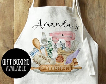 Custom Baking Apron, Personalized Bakery Linen Apron with Pockets, Personalized Baker Apron Gift Box, Gift Box Option