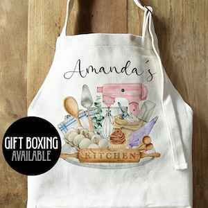 Custom Baking Apron, Personalized Bakery Linen Apron with Pockets, Personalized Baker Apron Gift Box, Gift Box Option