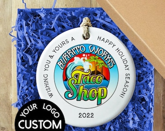 Custom Logo Christmas Ornaments - Holiday Gift for Clients - Personalized Ornaments with Logo and Text - Gift Boxing Options Available