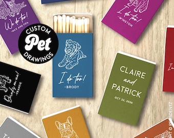 Custom Pet Portrait Matchboxes, Personalized Wedding Favors