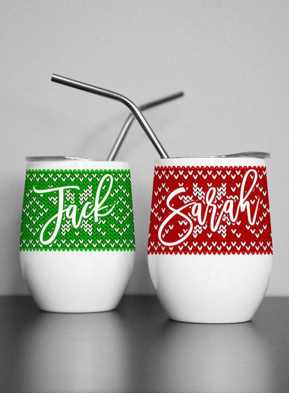 Ugly Sweater Custom Wine Tumbler, Personalized Christmas Party Cups, Holiday Wine Glasses, Custom Name Stainless Steel Tumblers, Custom Gift