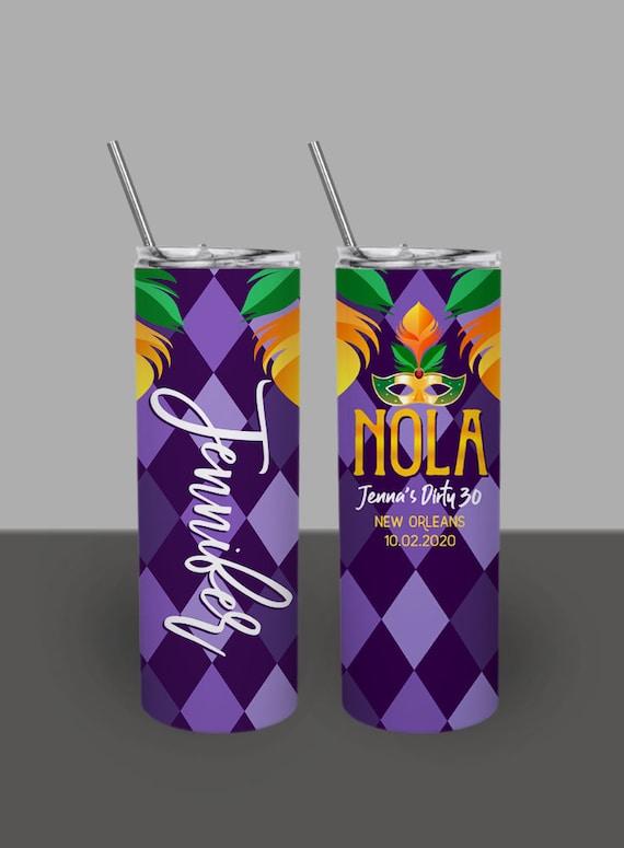 New Orleans NOLA 20oz Custom Skinny Tumblers Bachelor and Bachelorette Party Tumblers, Personalized NOLA Birthday Party Cups Tumblers w/lid