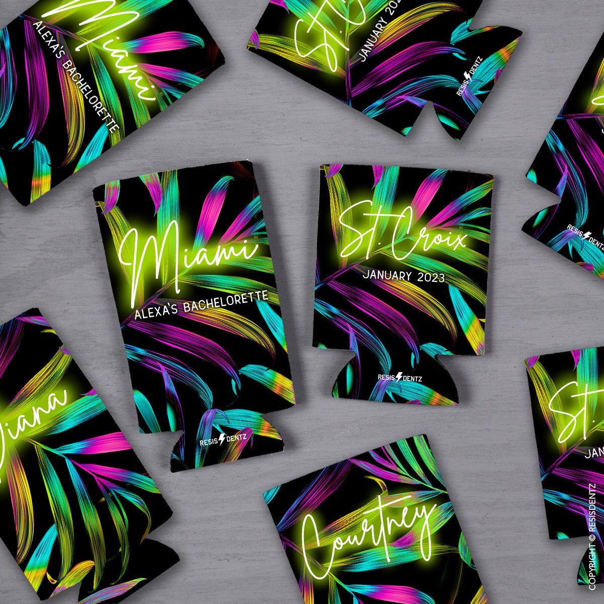 Neon Lime Palm Can Coolers