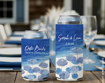 Coastal Beach Wedding Cozie Party Favors - Slim and Standard Can Coolers