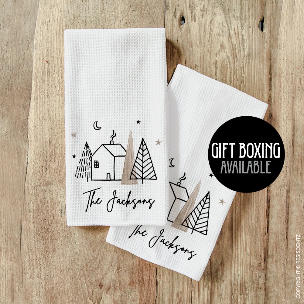 Custom Modern Winter Village House Design Kitchen Towels - Etsy