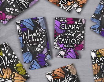 Custom Butterfly Can Cozies – Wedding Favor, Birthday, Beach Trip Drink Coolers