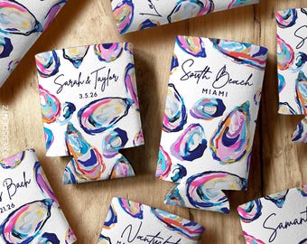 Coastal Wedding Oyster Cozie Party Favors - Slim and Standard Can Coolers
