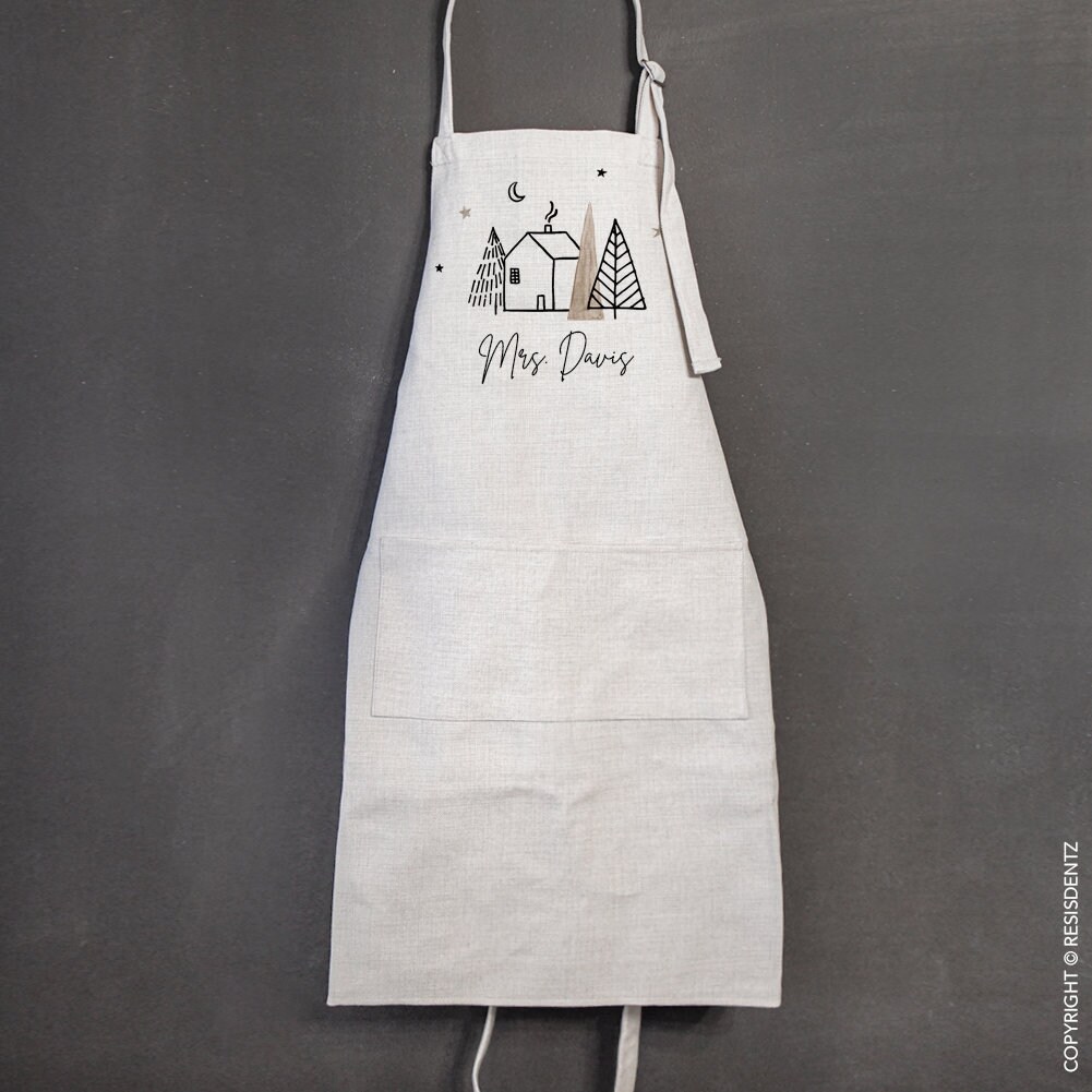 Custom Apron Modern Winter Village House Trees Design Personalized With ...