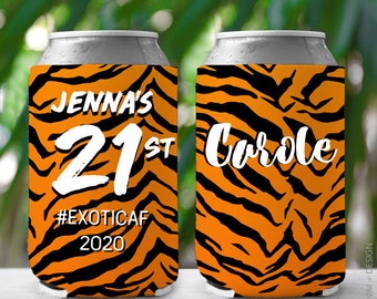 Tiger print Custom Can Coolers, Birthday Cozies, Tiger Print Bachelorete Party Can Cooler,Animal Print Wedding Can Coolers Slim Can