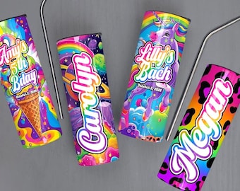 Personalized 80s 90s Party Tumbler – Retro Neon Rainbow Stainless Steel Cup with Straw – Custom Birthday or Bachelorette Gift