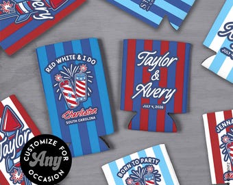4th of July Cozies – Custom Wedding and Event Party Favors - Drink Coolers