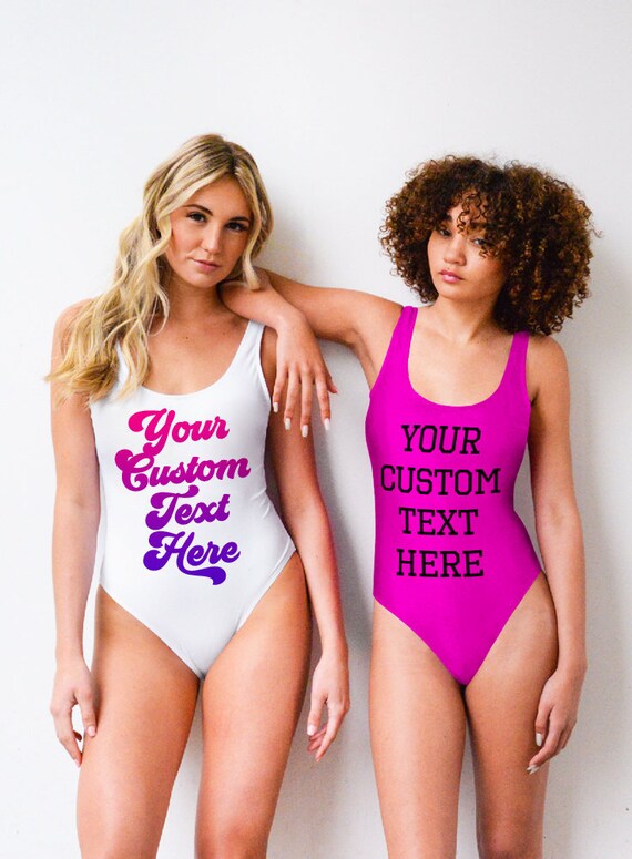 Custom Text Swimsuits Bachelorette Party Bathing Suit Custom Etsy