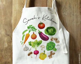 Custom Garden Vegetable Apron, Personalized Vegetable Gardener Linen Apron with Pockets, Personalized Chef Apron Gift Box, Gift Box Option