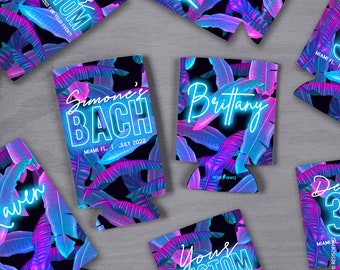 Tropical Neon Palm Leaf Can Cooler – Personalized Bachelorette Cozie
