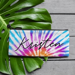 Tie Dye Custom Cosmetic Bag with Names Bridesmaid Bag, Personalized Makeup Bag, Coin Purse or Custom Jewelry Gift Bag,Custom Bridesmaid Gift image 3