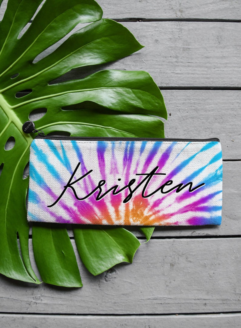 Tie Dye Custom Cosmetic Bag with Names Bridesmaid Bag, Personalized Makeup Bag, Coin Purse or Custom Jewelry Gift Bag,Custom Bridesmaid Gift image 3