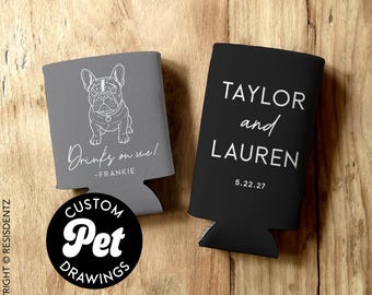 Custom Pet Portrait Can Cooler - Personalized Dog or Cat Wedding Favor - Personalized Slim Or Standard Can Cozie