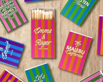 Coastal Wedding Matchboxes - Personalized Cabana Beach Favor