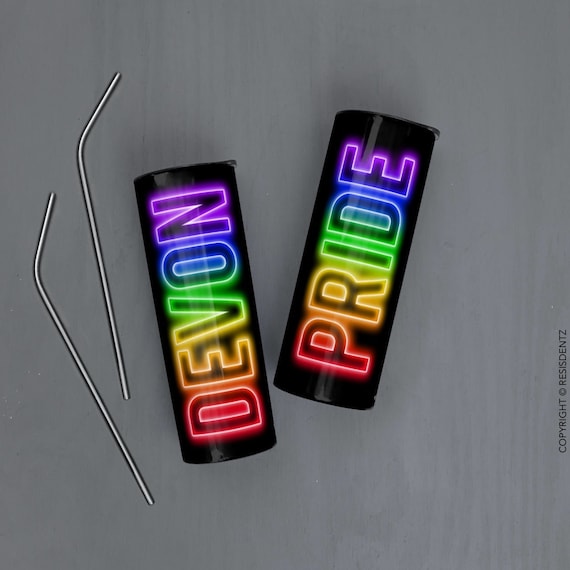 Neon Rainbow Text Gay Pride Tumbler, Custom Tumbler for LGBTQ Pride Parade, Custom Gay Pride Personalized Tumblers, 20oz Tumbler Straw