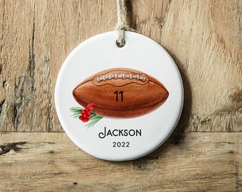 Personalized Football Christmas Tree Ornament - Custom Name and Player Number