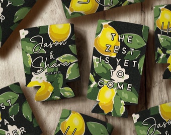 Lemon Theme Shower Wedding and Party Favors Custom Can Coolers - Can Coolers Party Favors - Personalized Drink Cozies