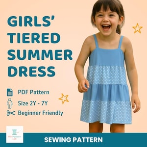 PDF Sewing Pattern – Girls’ Tiered Summer Dress (2-7Y) | Sleeveless Ruffle Sundress for Toddlers and Kids | Easy Beginner-Friendly Pattern