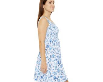 blue and white strapless maxi dress A-Line Strapless Blue Floral Print Long Prom Dresses Blue / 18 main image 0