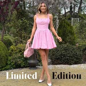 Balloon Skirt Linen Dress – Playful Summer Dress with Defined Waist and Pleats – Romantic Linen Outfit – Natural Fabric – Sleeveless Style