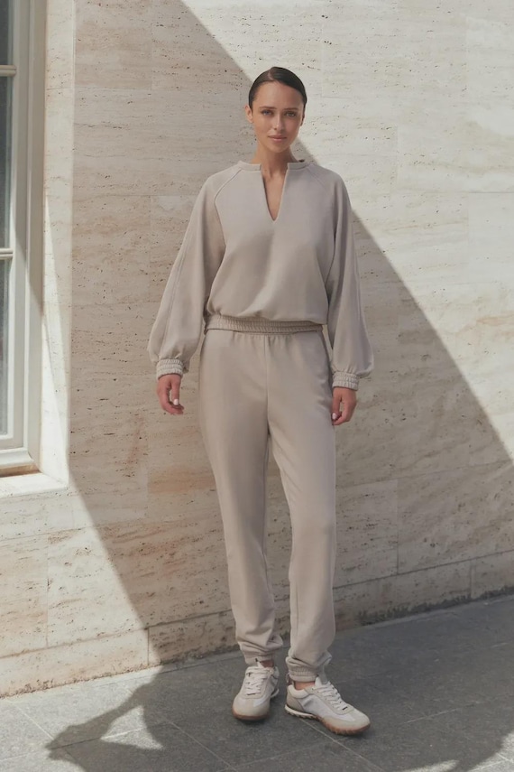 Conjunto de chándal para mujer, de mezcla de algodón suave