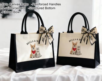 Custom Pet Portrait Canvas Tote Bag | Personalized Dog Mom Gift | Unique Pet Art Bag | Gifts for Dog Lovers | Cat or Dog Owner Gift Tote Bag