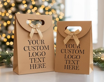 Sacolas de presente com logotipo personalizado e laços de fita/Lembrancinhas de agradecimento personalizadas para casamento/Sacolas ecológicas para presentes de aniversário/Brindes para eventos corporativos